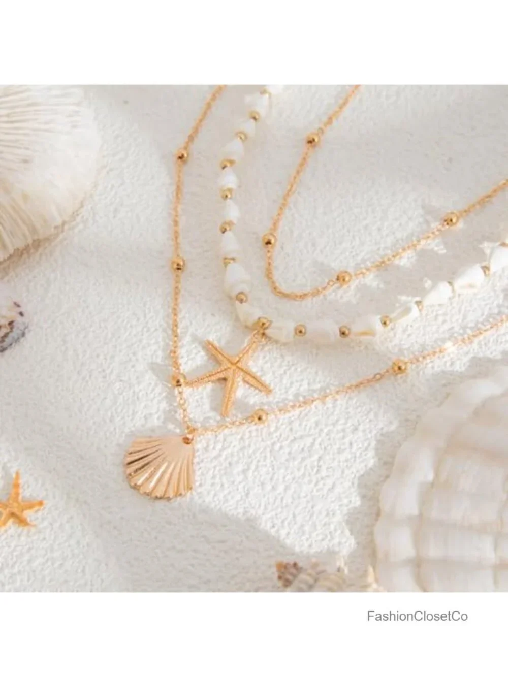 3-Piece Seashell Choker Set for Women Stackable Beach Jewelry